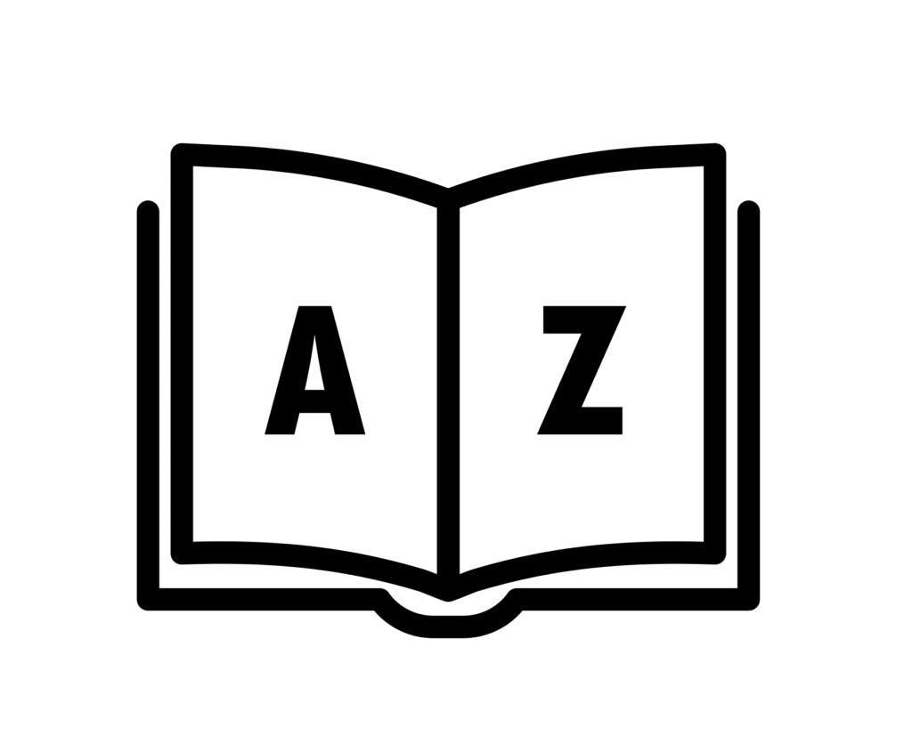 An illustration of an open book reading "A" and "Z"