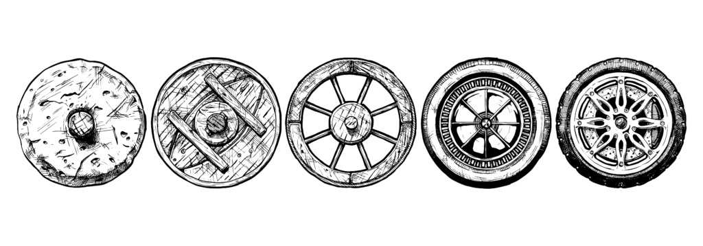 From the left to right, ancient to modern wheels
