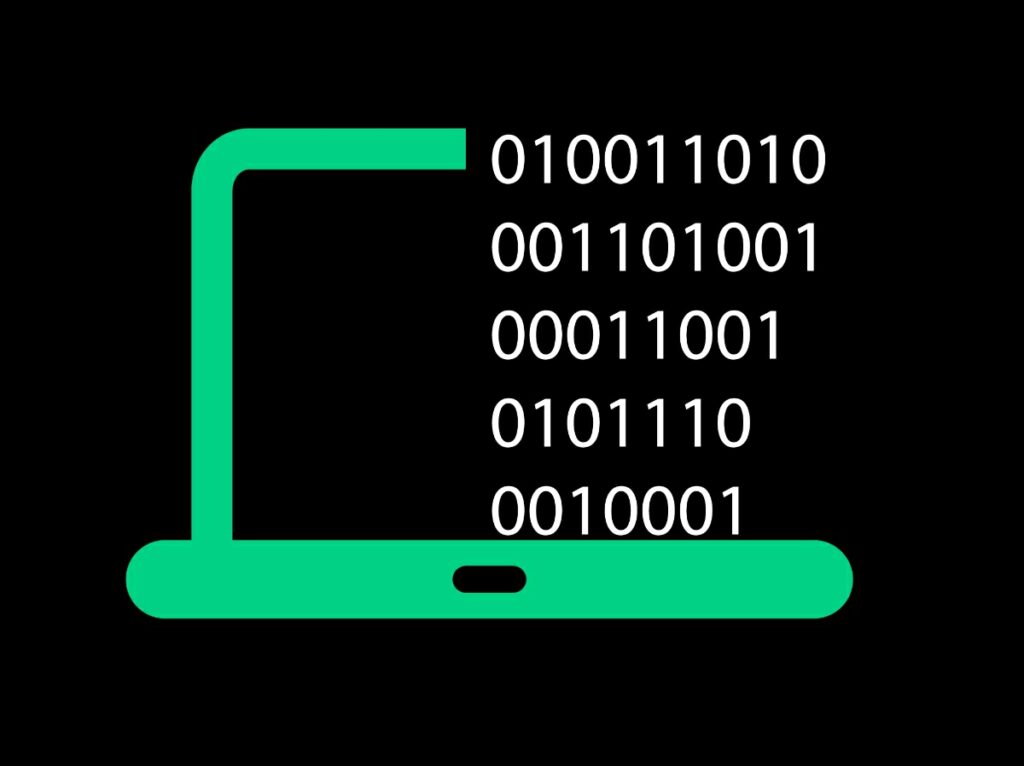 A representation of a computer and code
