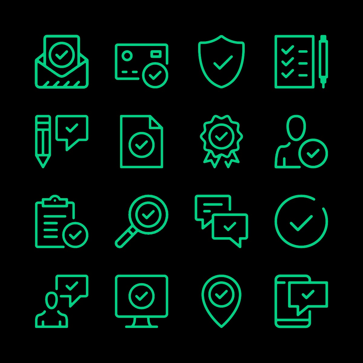 A variety of icons representing quality assurance testing.