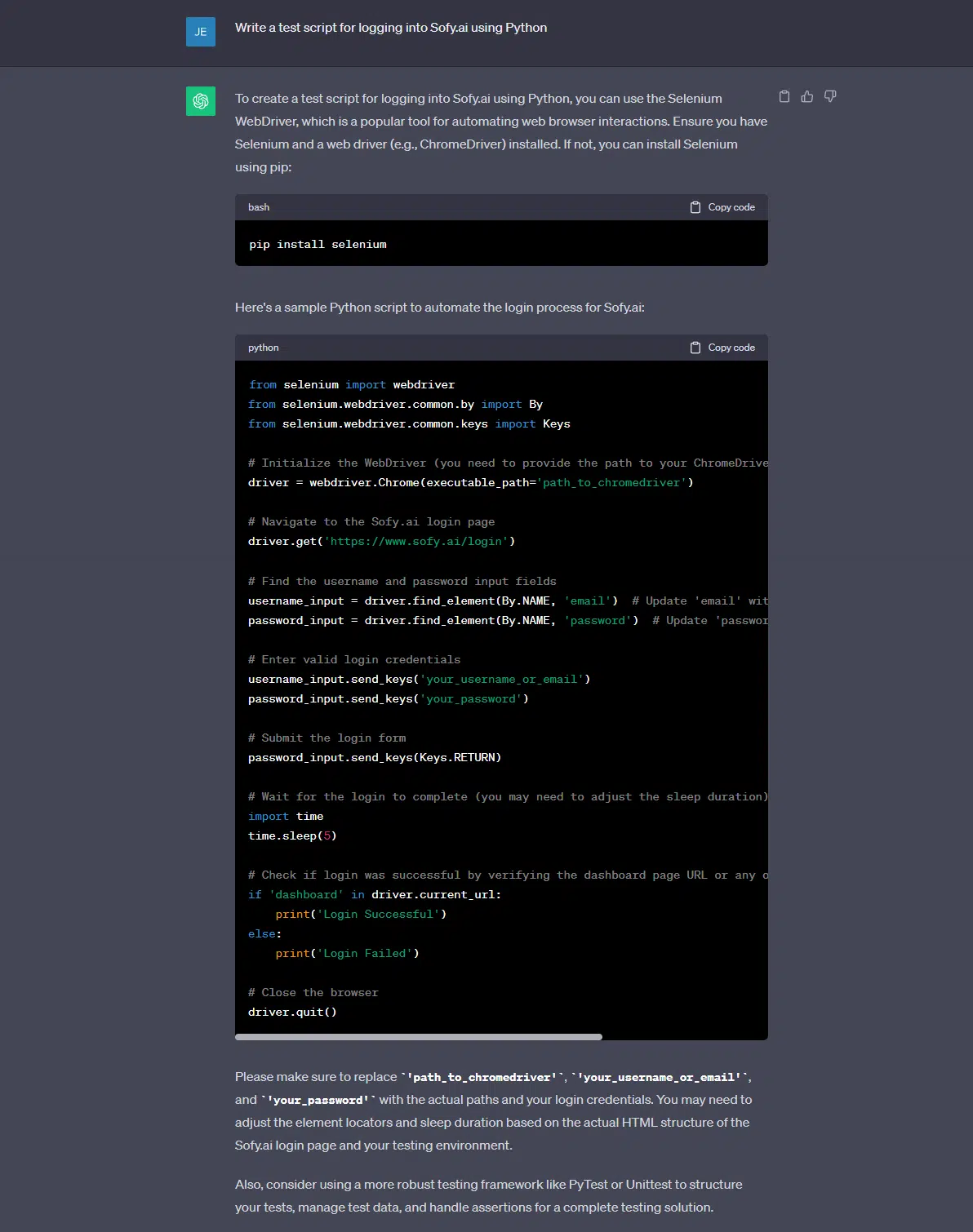 Chatgpt writing test scripts