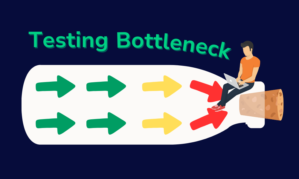Graphic showing a bottle with the "testing bottleneck" caption.