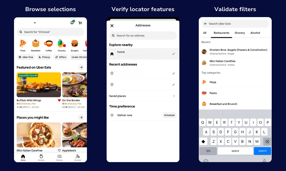 Screenshots showing different ways to verify restaurant selection. 